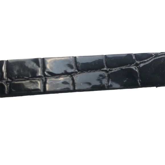 Vera Pelle Italy Black Patent Snakeskin Pattern Leather Belt Silver Tone Buckle - Picture 2 of 6